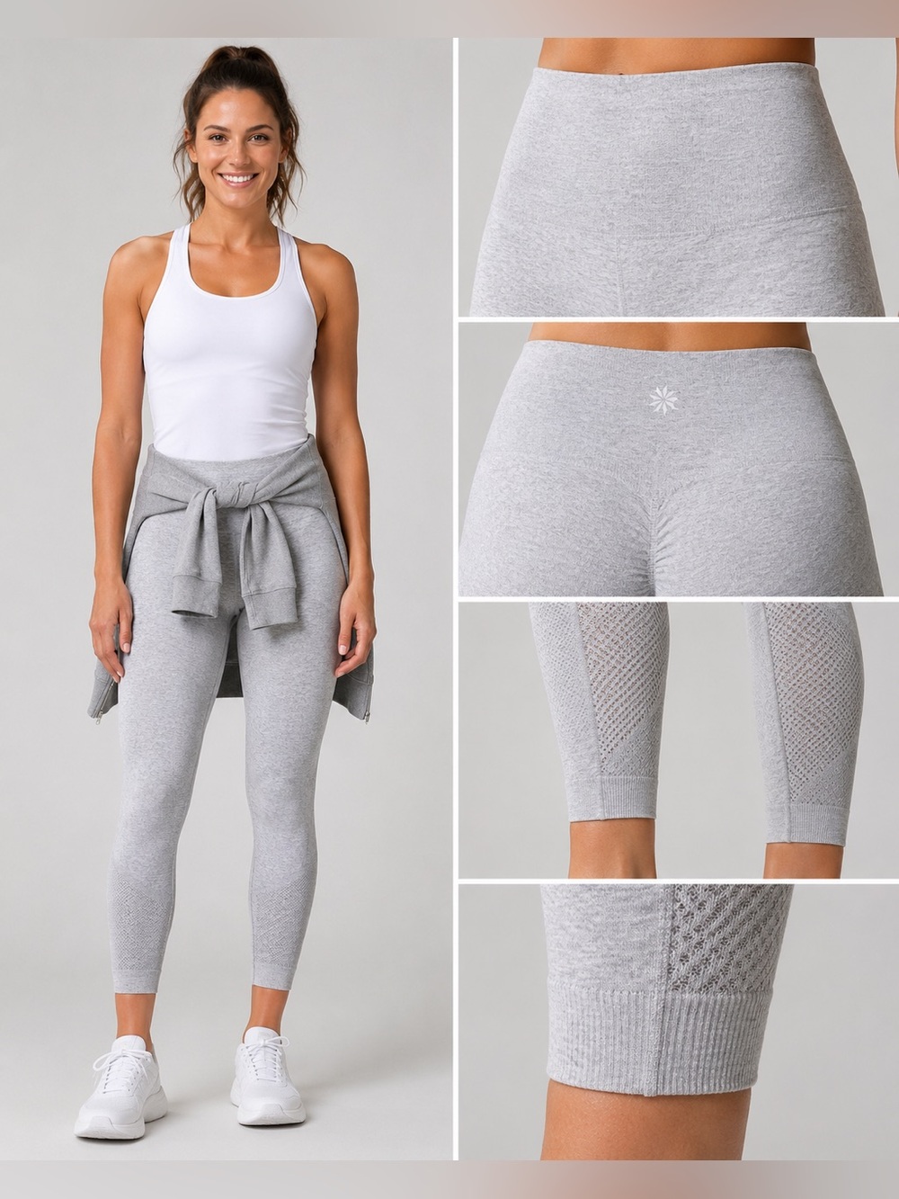 Athleta XS Seamless Heather Gray High Rise Crop Leggings Yoga Athletic EUC